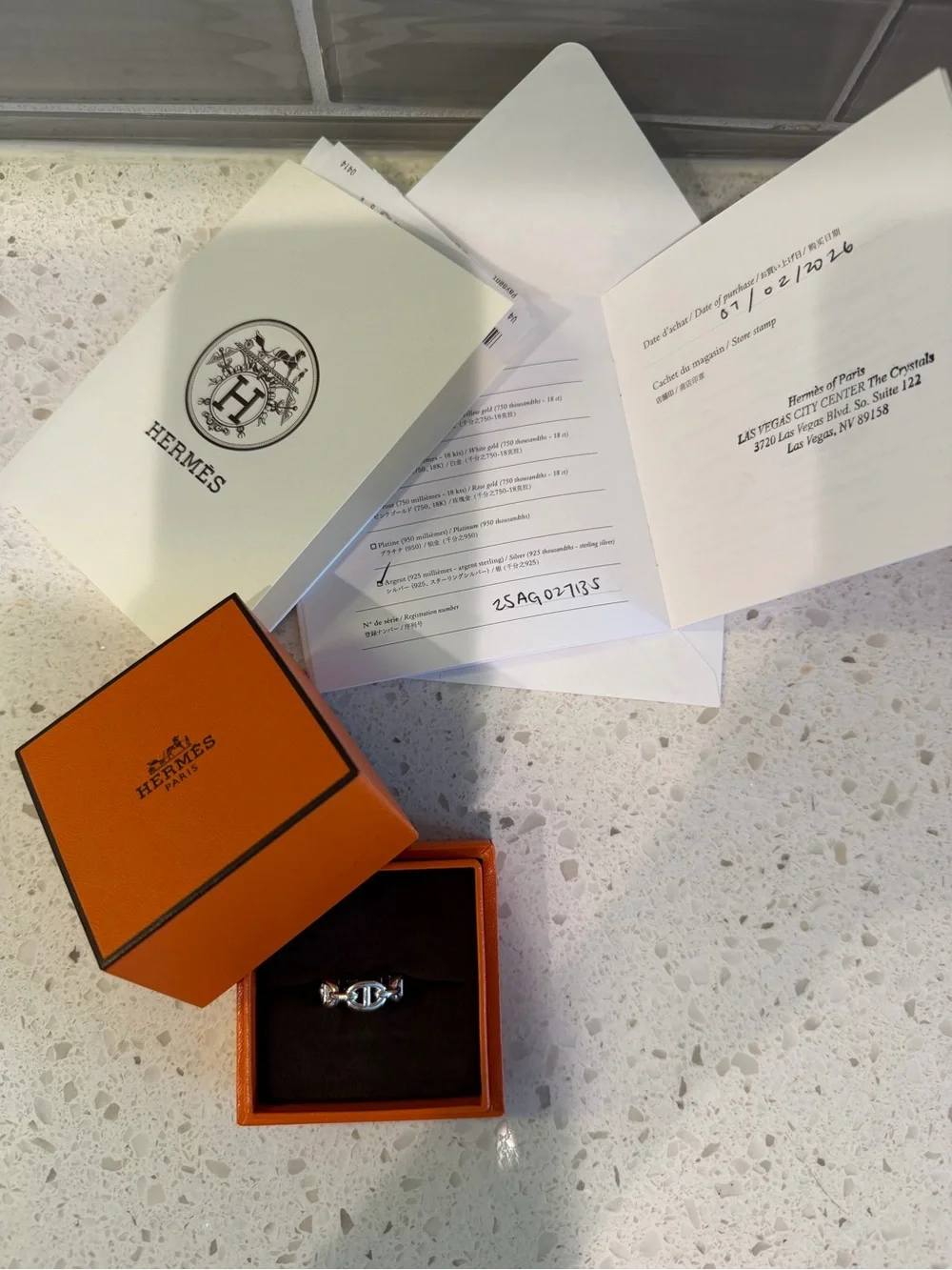 Hermes Silver Chaîne d'Ancre Ring with Orange Box